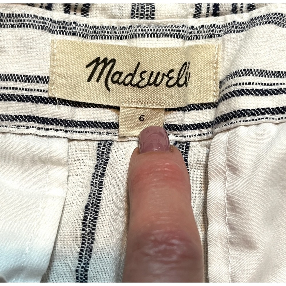 Madewell Striped Paperbag Pants Women 6 Blue White Linen Cotton High Rise Belted - Picture 4 of 12